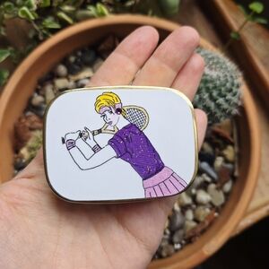 Vintage Tennis Rhinestone Glam Pill Box